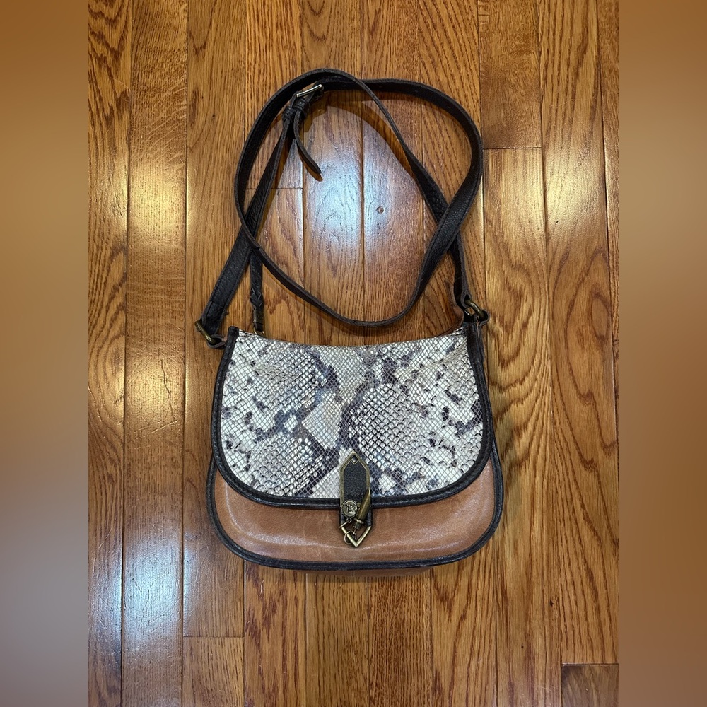 The Sak two toned snake print leather fold over crossbody bag EUC